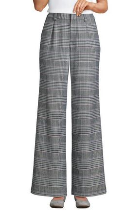 Lands End Brushed Flannel High Rise Pleated Wide Leg Pants in Pink Amethyst Glen Plaid at Nordstrom, Size 10