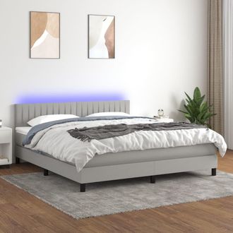 vidaXL Vidaxl - Cama Box Spring Colch&oacute;n Y Luces Led Tela Gris Claro 180x200 Cm