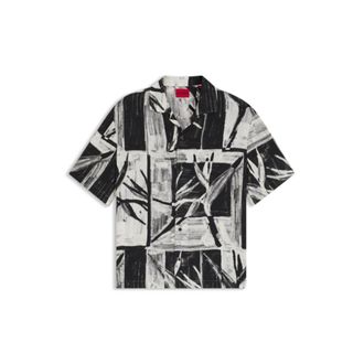 HUGO BOSS Oversized-fit printed shirt with camp collar