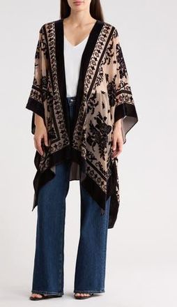 Melrose and Market Floral Burnout Ruana in Black at Nordstrom Rack