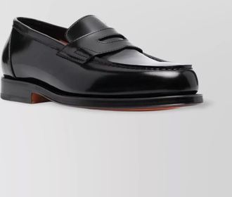 Santoni leather sole penny strap round toe loafer