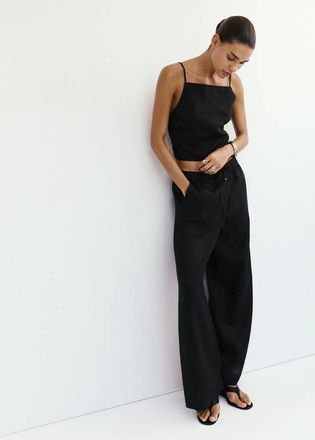 Mango Pantaloni wide leg lino nero - Donna - XXS - MANGO