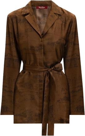 Max Mara Silk Belted Blouse - Dames - Overhemden - Bruin - M - Overhemden