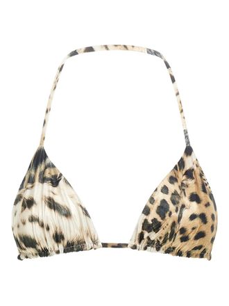 Roberto Cavalli leopard-print triangle bikini top - women - Polyester/Elastane - L - Brown