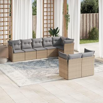 vidaXL Vidaxl - Juego De Sof&aacute;s De Jard&iacute;n Con Cojines Beige 8 Pzas Rat&aacute;n Pe