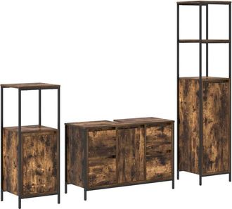 vidaXL Juego De Muebles De Ba&ntilde;o Con Caj&oacute;n 3 Pcs Roble Ahumado Y Negro Vidaxl