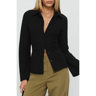 Princess Polly Eryx Tie Back Cotton Button-Up Shirt in Black at Nordstrom, Size 2