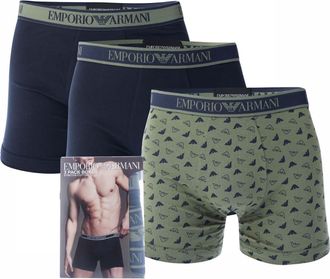 Emporio Armani Heren Core Logo Boxershorts (Set van 3) (Groen/Donkerblauw)