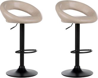 Beliani Set of 2 Modern Swivel Height Adjustable Bar Stools Faux Leather Light Beige Peoria II