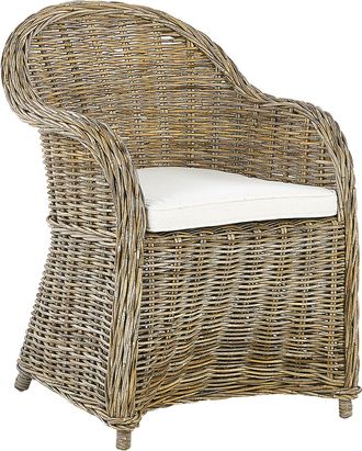 Beliani Silla De Jard&iacute;n De Rat&aacute;n Natural Blanco Crema Coj&iacute;n De Asiento Algod&oacute;n Interior Susua