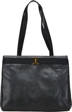 Ferragamo Black Leather Shoulder Bag Tote Bag (Pre-Owned)