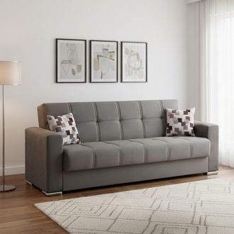 Dmora Sof&aacute; Cama Ddelori, Sof&aacute; Cama Contenedor Lineal 3 Plazas, Sof&aacute; De Sal&oacute;n En Tela Acolchada Con Apertura Clic-clac, 226x85h91 Cm, Gris - Dmora