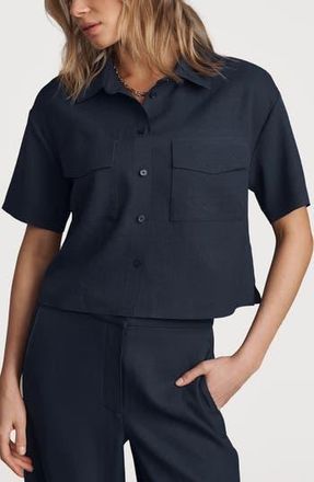Rhone Horizon Crop Button-Up Shirt in Navy Blue at Nordstrom Rack, Size Large
