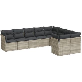 vidaXL Set Muebles Jard&iacute;n 9 Pzas Y Cojines Rat&aacute;n Sint&eacute;tico Gris Claro Vidaxl