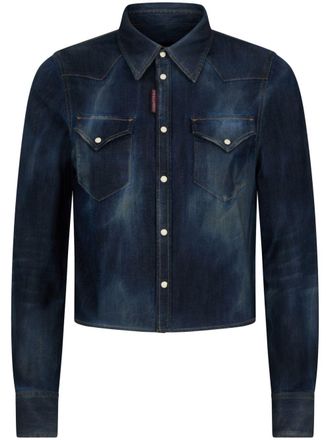 Dsquared2 logo-tag cropped denim shirt - women - Cotton/Elastane - 38 - Blue