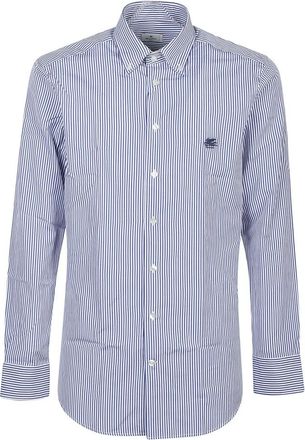 Etro Slim Logo Shirt - Heren - Casual Overhemden - Blauw - L - Overhemden