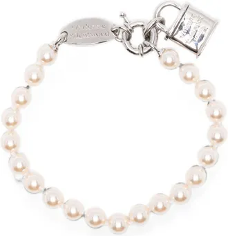 Vivienne Westwood White Pearl Silver Chain Padlock Bracelet