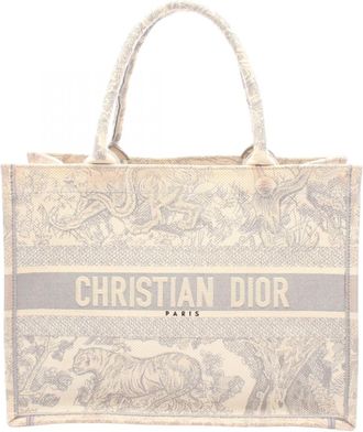 Dior Gray Ivory Canvas Handbag Tote Bag (Pre-Owned)