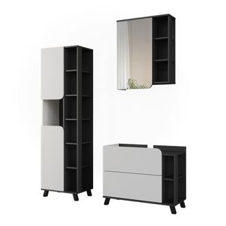 Vicco Juego De Muebles De Ba&ntilde;o De 3 Piezas Karen, Blanco/antracita, 3 Partes, Vicco