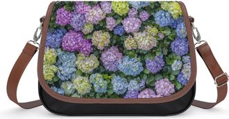 Generic Hydrangeas Colord Floral Crossbody Bag Womens Handbag PU Message Bags Shoulder Purse with Adjustable Strap