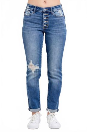 Judy Blue Gotta Have em Destroyed Boyfriend Jeans In Mid Wash