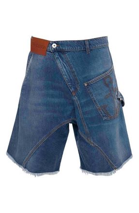 J.W.Anderson Twisted Cutoff Nonstretch Denim Workwear Shorts in Light Blue Denim at Nordstrom, Size 32