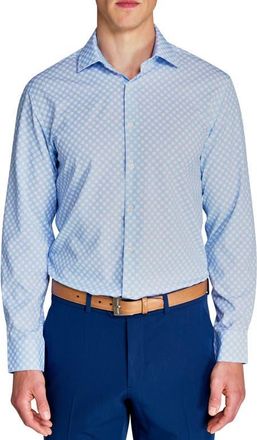 W.R.K Slim Fit Checker Print Performance Dress Shirt in White/Blue at Nordstrom, Size 16.5