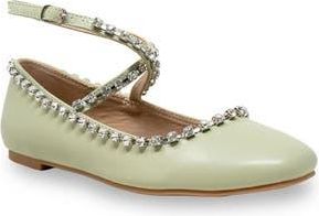 Chase + Chloe by Intouch Footwear Rhinestone Trim Ballet Flat in Sage Pu at Nordstrom Rack, Size 8.5