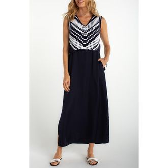 Liverpool L.A. Crochet Bodice Sleeveless Maxi Dress in Navy W/White at Nordstrom, Size X-Large