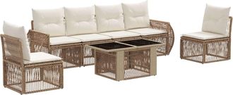 vidaXL Conjunto De Sof&aacute;s De Jard&iacute;n 7 Uds. Beige Y Blanco Crema Vidaxl