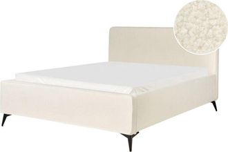 Beliani Modern eu King Size Boucle Bed Frame 5ft3 Wingback Headboard Black Metal Legs Bedroom Off-White Valognes