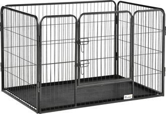 OEM Parque Para Mascotas Rectangular Parque De Juegos Para Mascotas 4 Paneles De Acero 109x74x71 Cm Con Puerta De Doble Pestillo Y Bandeja Extra&iacute;ble Para 