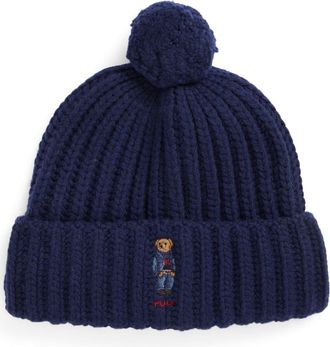 Polo Ralph Lauren Bear Pom-Pom beanie hat - women - Wool/Nylon - One Size - Blue