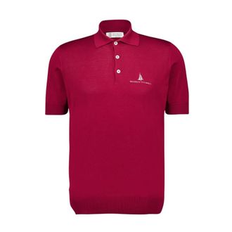 Brunello Cucinelli Tops, Heren, Rood, 2Xl, Katoen, Lichtgewicht Gebreid Poloshirt