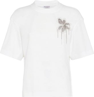 Brunello Cucinelli bead-embellished cotton T-shirt - women - Cotton - L - White