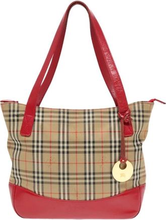 Burberry Pre-owned Tote Bags, female, Beige, Size: ONE SIZE Pre-owned Haymarket Tote Bag