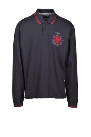 Aeronautica Grey Long-Sleeve Cotton Polo Shirt