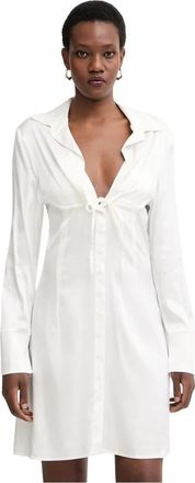 Silvian Heach Sollifo Mini Jurk - Dames - Shirt Kleedjes - Beige - S - Satijn - Kleedjes