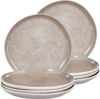 Beliani Set di 8 piatti grandi da cena in gres caolino fatto a mano con smalto reattivo finitura grigio Costmary