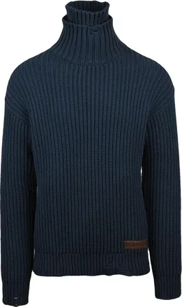 Dsquared2 Ribbed High Neck Knit Sweater with Leather Detail