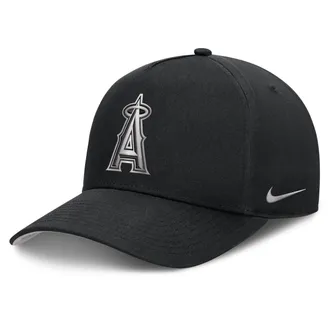 Nike Los Angeles Angels Rise Nike Mens Dri-FIT MLB A-Frame Trucker Adjustable Hat in Black | NB1E0FBPANG-HWD