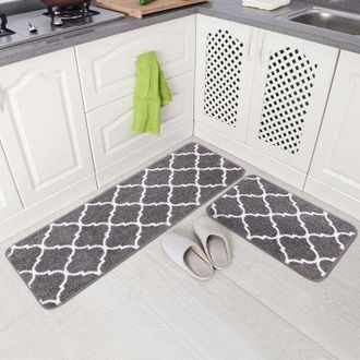 OEM Alfombra De Cocina Antideslizante, Lavable A M&aacute;quina, Dise&ntilde;o Marroqu&iacute;, Para Ba&ntilde;o, Felpudo Para Cocina, 43 X 61 + 43 X 122 Cm (gris, 2 Unidades)