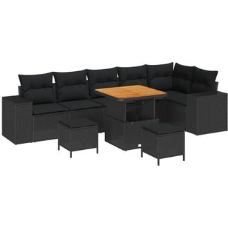 vidaXL Conjunto De Sof&aacute; De Jard&iacute;n Con Coj&iacute;n Con Almohada 9 Pcs Negro