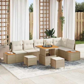 vidaXL Conjunto De Sof&aacute; De Jard&iacute;n Con Coj&iacute;n 9 Pcs Beige Polirat&aacute;n Vidaxl