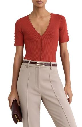 Reiss Marcy Scalloped Rib Knit Top in Rust Red at Nordstrom, Size X-Small