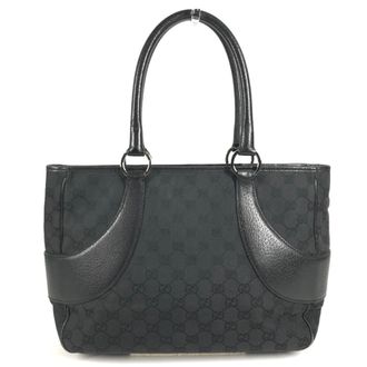 Gucci Gg Canvas Black Gg Canvas Leather Shoulder Bag Tote Bag (Pre-Owned)