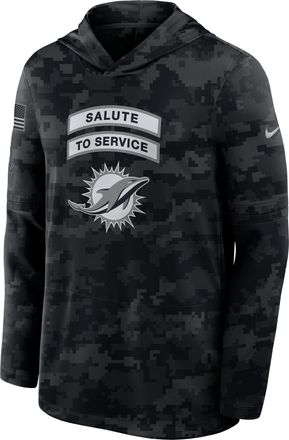 Nike Miami Dolphins Salute to Service Sideline Nike Mens Dri-FIT NFL Long-Sleeve Hooded Top in Black | 03B90ILOA2J-YUN