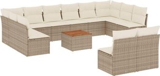 vidaXL Set Sof&aacute;s De Jard&iacute;n Con Cojines 13 Pzas Rat&aacute;n Sint&eacute;tico Beige Vidaxl