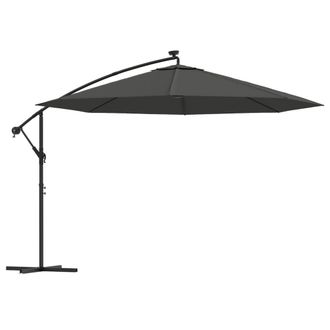 vidaXL Sombrilla Voladiza Luces Led Y Poste De Metal Antracita 350 Cm Vidaxl