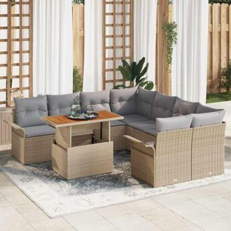 vidaXL Conjunto De Sof&aacute; De Jard&iacute;n 9 Pcs Beige Polirat&aacute;n Vidaxl